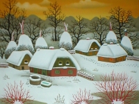 Josip Generalic, 1983, Zima s vrbama (Winter with willows), ulje na staklu (oil on glass)