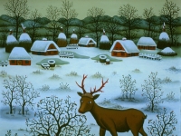 Josip Generalic, 1984, Jelen zimi (A deer in winter), ulje na staklu (oil on glass)