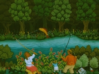 Josip Generalic, 1984, Ribolov (Fishing), ulje na staklu (oil on glass), 100x80 cm