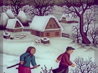 Josip Generalic, 1985, Dvoje klizaca (Two skaters), ulje na staklu (oil on glass)