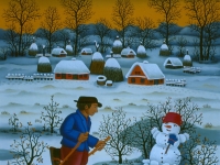 Josip Generalic, 1985, Klizac i snjegovic (Skater and snowman), ulje na staklu (oil on glass)