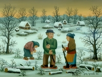 Josip Generalic, 1985, Klizaci zimi (Skaters in winter), ulje na staklu (oil on glass)