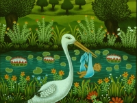 Josip Generalic, 1985, Roda (A stork), ulje na staklu (oil on glass)