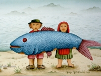Josip Generalic, 1985, Velika plava riba (Big blue fish), akvarel (watercolour)