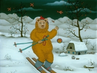 Josip Generalic, 1986, Zlatni medvjed (Golden bear), ulje na staklu (oil on glass)