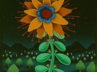 Josip Generalić, 1986, Žuti cvijet (Yellow flower), ulje na staklu (oil on glass)