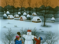 Josip Generalic, 1987, Djeca grade snjegovica (Children making showman), ulje na staklu (oil on glass)