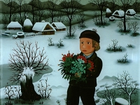 Josip Generalic, 1987, Djecak s cvijecem (Boy with flowers), ulje na staklu (oil on glass)