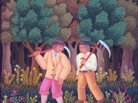 Josip Generalic, 1987, Kosci (Mowers), ulje na staklu (oil on glass)