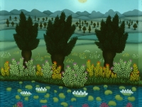 Josip Generalić, 1987, Pejzaž (Landscape), ulje na staklu (oil on glass)
