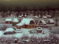 Josip Generalic, 1987, Zima u selu (Winter in a village), ulje na staklu (oil on glass)