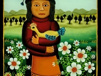 Josip Generalic, 1988, Djevojka s pticom (Girl with a bird), ulje na staklu (oil on glass)