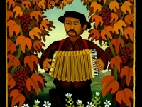 Josip Generalić, 1988, Harmonikaš (Harmonica player), ulje na staklu (oil on glass)