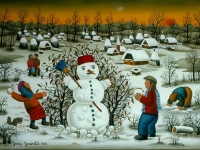 Josip Generalic, 1988, Snjegovic (Snowman), ulje na staklu (oil on glass)