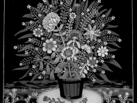 Josip Generalić, 1989, Cvijeće u škafu (Flowers in a bucket), ulje na staklu (oil on glass)