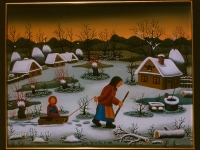 Josip Generalic, 1989, Na sanjkama (On the sledge), ulje na staklu (oil on glass)