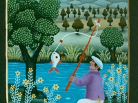Josip Generalic, 1989, Ribic s bijelom ribom (Fisherman with white fish), ulje na staklu (oil on glass)