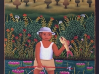 Josip Generalic, 1989, Ribic s ribom (Fisherman holding a fish), ulje na staklu (oil on glass)