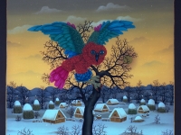 Josip Generalic, 1989, Sova na drvetu (Owl on a tree), ulje na staklu (oil on glass)