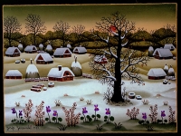 Josip Generalic, 1989, Zima s ljubicicama (Winter with violets), ulje na staklu (oil on glass)
