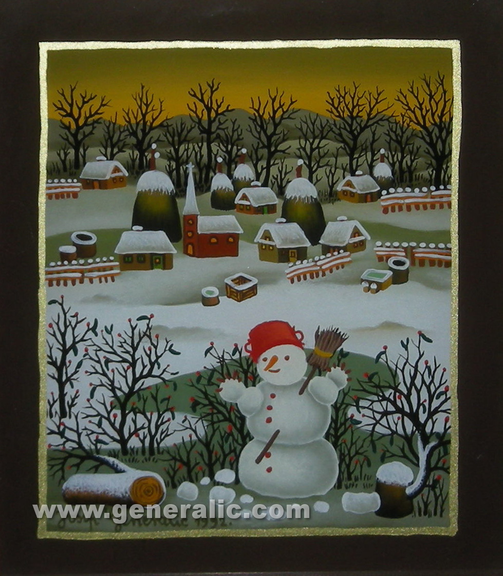 Josip Generalic, 1992, Little snowman, oil on glass