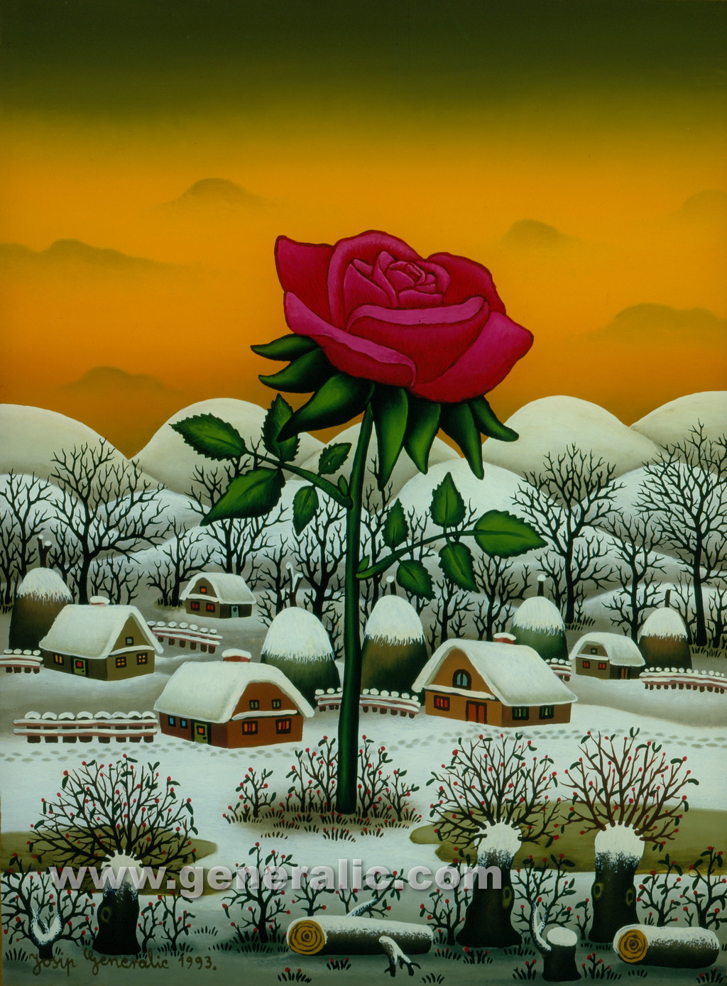 Josip Generalic, 1993, The rose, oil on glass