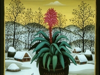 Josip Generalic, 1990, Crveni cvijet (Red flower), ulje na staklu (oil on glass)