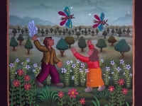 Josip Generalic, 1990, Igra s leptirima (Playing with butterflies), ulje na staklu (oil on glass)