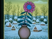 Josip Generalic, 1990, Rozni cvijet (Pink flower), ulje na staklu (oil on glass)