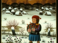 Josip Generalic, 1991, Djevojka s cvijecem (Girl with flowers), ulje na staklu (oil on glass)
