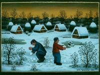 Josip Generalic, 1991, Grudanje (Making snowballs), ulje na staklu (oil on glass)