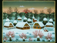 Josip Generalic, 1991, Zima s cetiri vrbe (Winter with four willows), ulje na staklu (oil on glass)