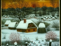 Josip Generalic, 1991, Zima s crvenim suncem (Winter with red Sun), ulje na staklu (oil on glass)