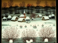 Josip Generalic, 1991, Zima s tri vrbe (Winter with three willows), ulje na staklu (oil on glass)