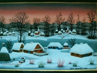 Josip Generalic, 1991, Zima sa smrznutim jezerom (Winter with frozen lake), ulje na staklu (oil on glass)