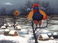 Josip Generalic, 1992, Hlebinski pijetao (Rooster in Hlebine), ulje na staklu (oil on glass)