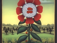 Josip Generalic, 1993, Crveni cvijet (Red flower), ulje na staklu (oil on glass)