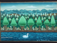 Josip Generalic, 1993, Labud na rijeci (Swan in a river), ulje na staklu (oil on glass)