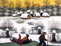 Josip Generalic, 1993, Mali klizaci (Little skaters), ulje na staklu (oil on glass)