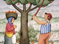 Josip Generalic, 1994, Berba jabuka (Apple gathering), akvarel (watercolour)