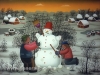 Josip Generalic, 1994, Children making snowman, oil on glass