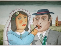 Josip Generalić, 1998, Mladenci (Newlyweds), akvarel (watercolour), 40×50 cm 31×46 cm