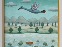 Josip Generalic, 1998, Roda iznad rijeke (Stork over river), ulje na platnu (oil on canvas), 24x18 cm