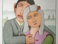 Josip Generalić, 1998, Zaljubljeni par (Couple in love), akvarel (watercolour), 46×32 cm