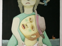 Josip Generalić, 1999, Dominantna kućanica (Dominant housewife), akvarel (watercolour), 69×43 cm