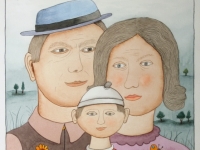 Josip Generalić, 1999, Obitelj (A family), akvarel (watercolour), 46×31 cm