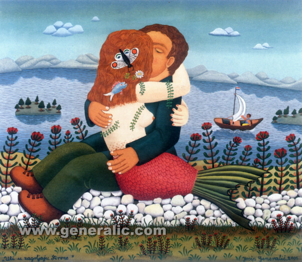 Josip Generalic, 2001, Uli hugging a siren, oil on glass