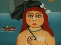 Josip Generalic, 2000, Pod suncobranom (Under a parasol), ulje na staklu (oil on glass), 30x25 cm