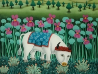 Josip Generalic, 2001, Bijela krava (White cow), ulje na staklu (oil on glass)