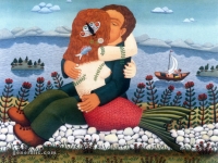 Josip Generalic, 2001, Uli grli sirenu (Uli hugging a siren), ulje na staklu (oil on glass)